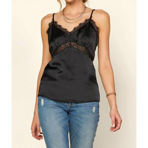 Skies Are Blue Tops New Skies Are Blue Satin Lace Cami In Black Skies Are Blue Tops New Skies Are Blue Satin Lace Cami In Black